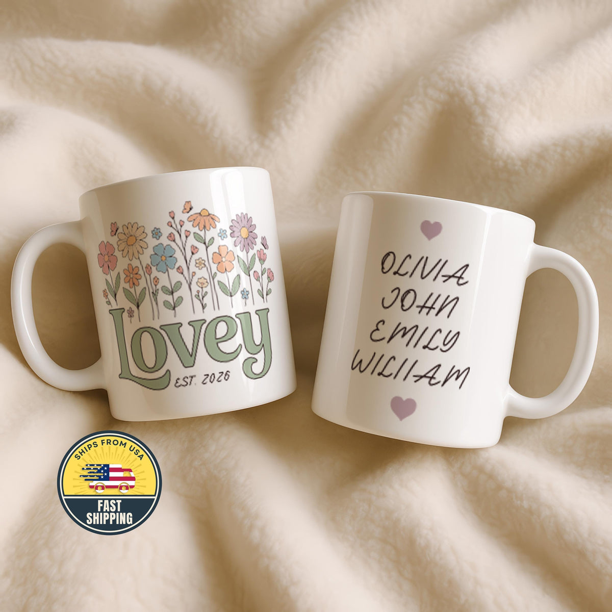 Custom Floral Lovely Mug, Custom Coffee Cup For Family, Personalized Mug With Children Names