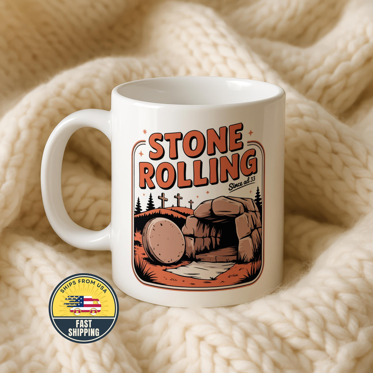 Stone Rolling Coffee Mug, Faith Coffee Mug, Biblical Humor Mug, Christian Easter Coffee Cup
