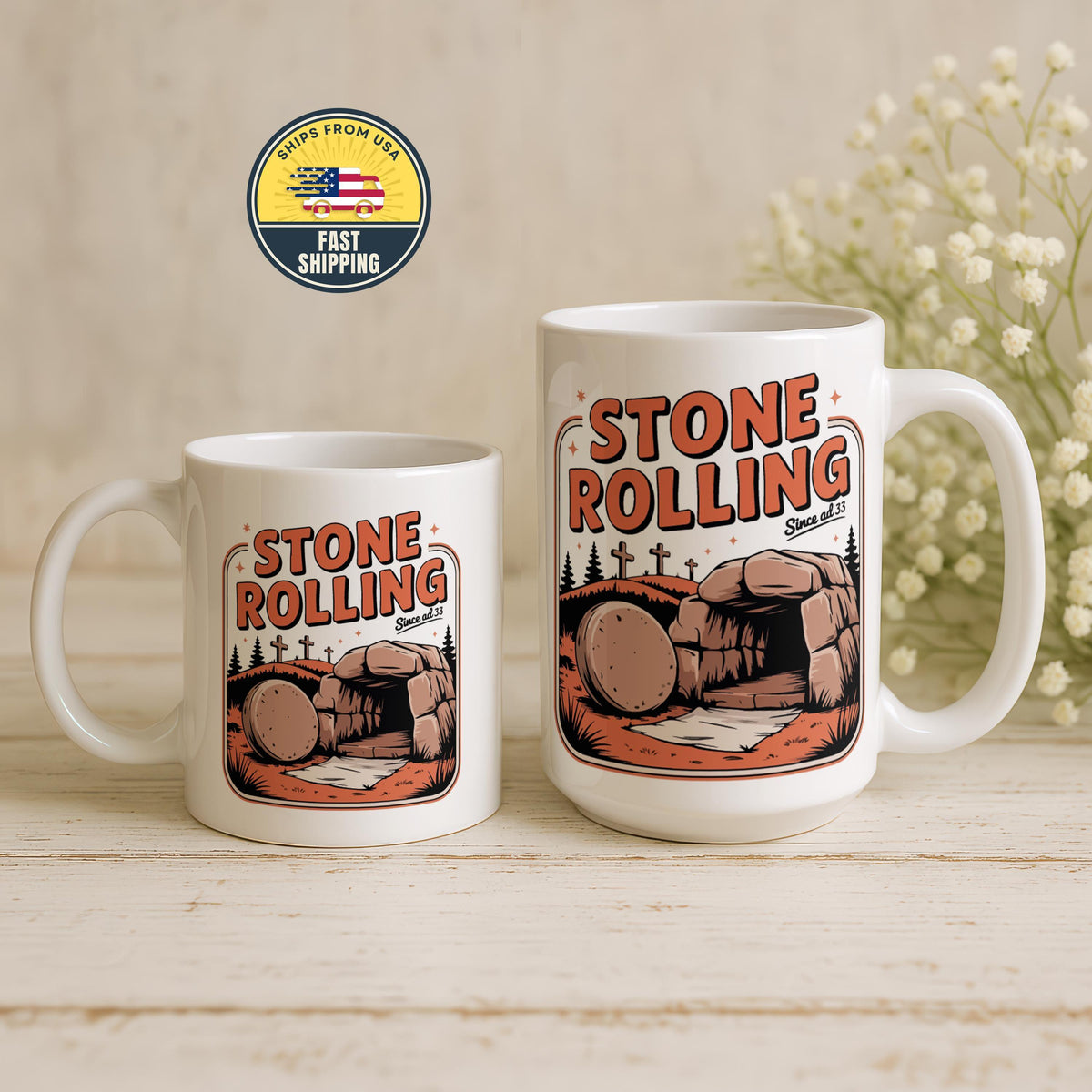 Stone Rolling Coffee Mug, Faith Coffee Mug, Biblical Humor Mug, Christian Easter Coffee Cup