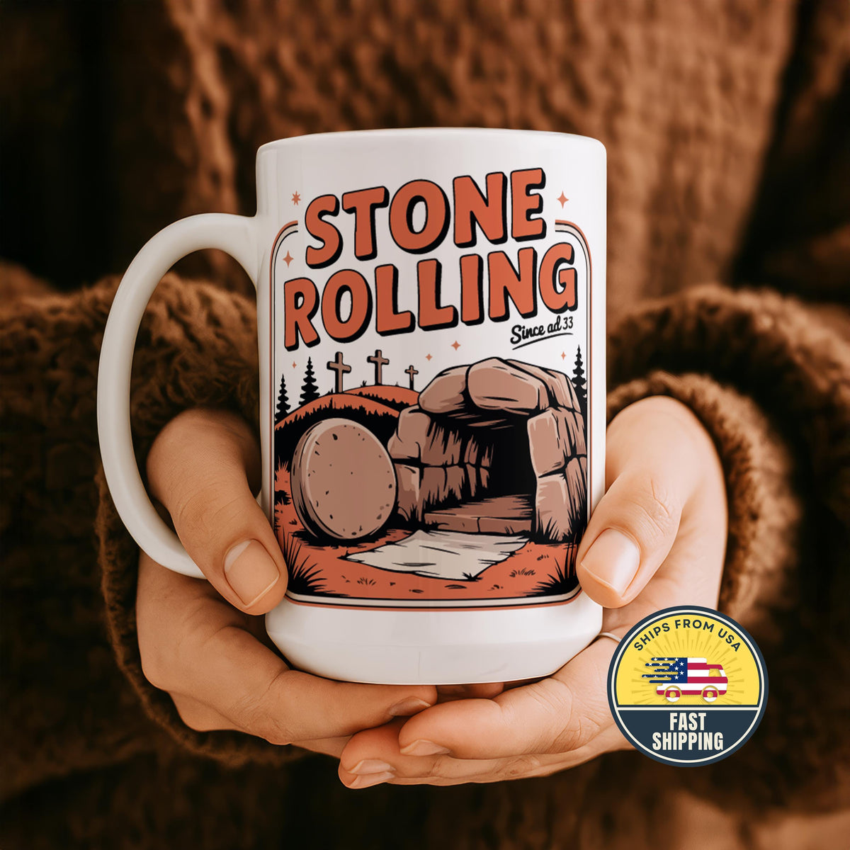 Stone Rolling Coffee Mug, Faith Coffee Mug, Biblical Humor Mug, Christian Easter Coffee Cup
