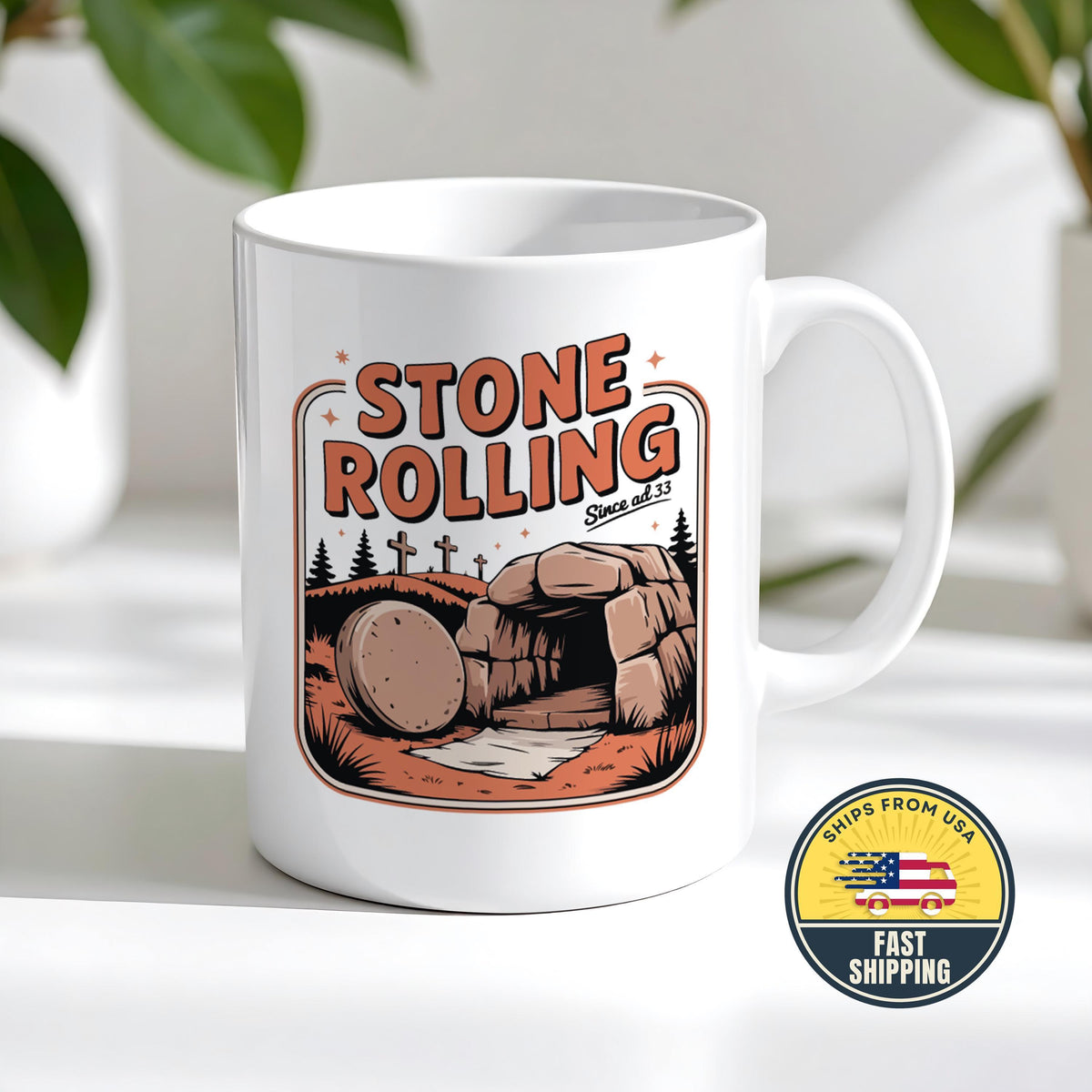 Stone Rolling Coffee Mug, Faith Coffee Mug, Biblical Humor Mug, Christian Easter Coffee Cup