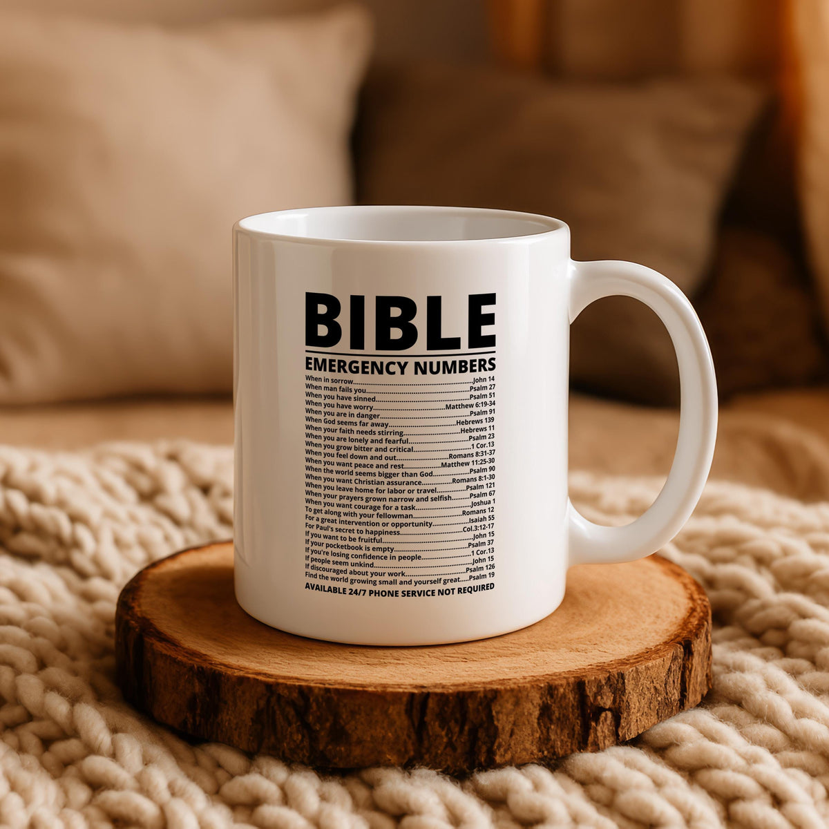 Funny Bible Emergency Numbers Pottery Tea Cup, Religious Bible Verses Theme Ceramic Mug