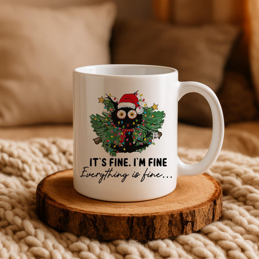 It's Fine I'm Fine Everything Is Fine Mug, Funny Christmas Humor Coffee Cup