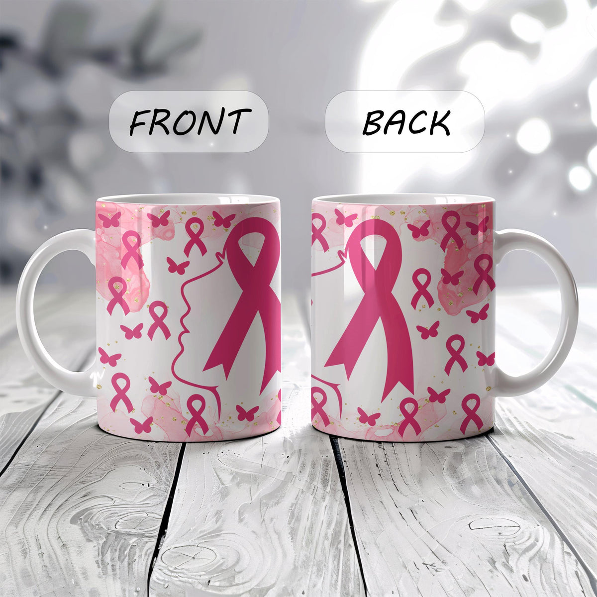 Breast Cancer Awareness Mug, Cute Pink Ribbon Survivor Gift Ceramic Cup
