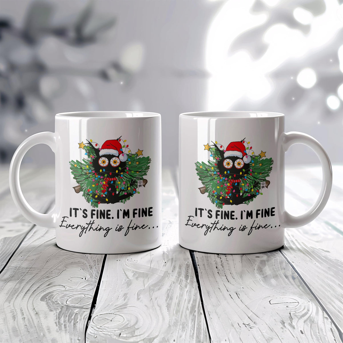 It's Fine I'm Fine Everything Is Fine Mug, Funny Christmas Humor Coffee Cup