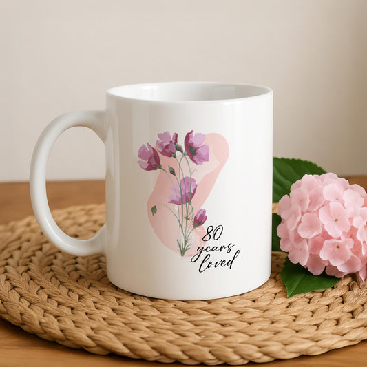 Personalized Birthday Mug, Custom Name and Year Coffee Cup, Floral Ceramic Cup