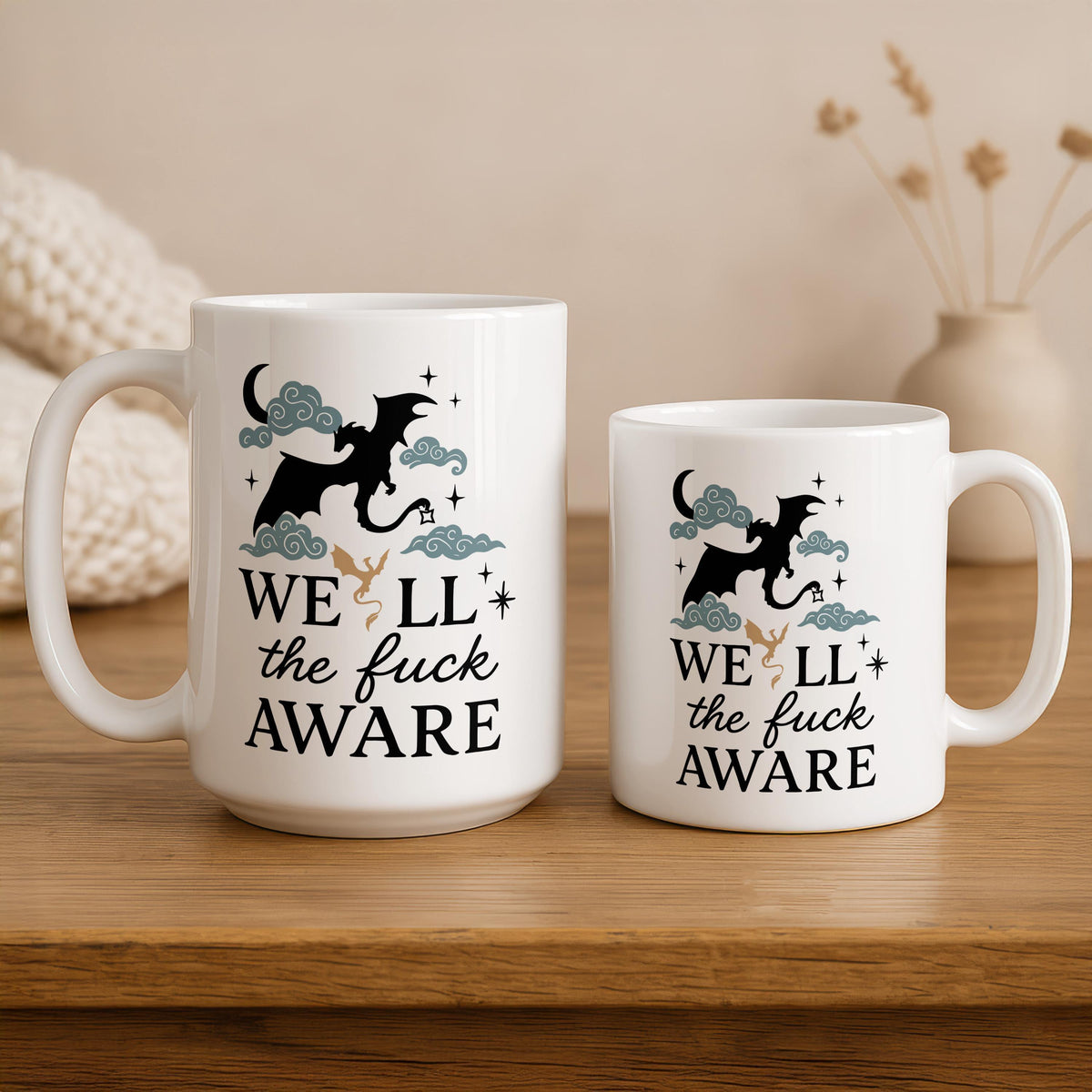 Fourth Wings Well The F*ck Aware Coffee Mug, Tarin And Andarna Cloudy Night Ceramic Cup