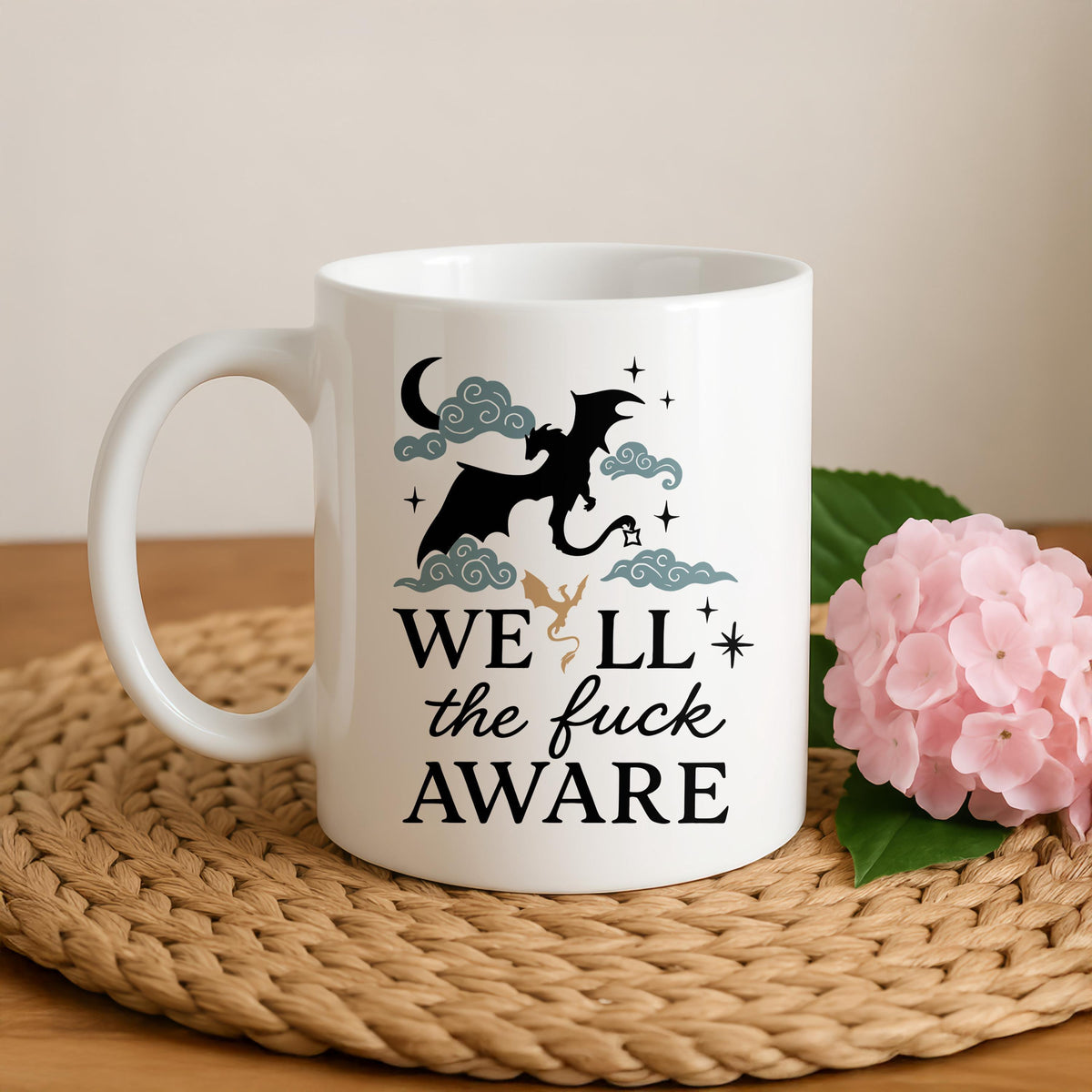 Fourth Wings Well The F*ck Aware Coffee Mug, Tarin And Andarna Cloudy Night Ceramic Cup