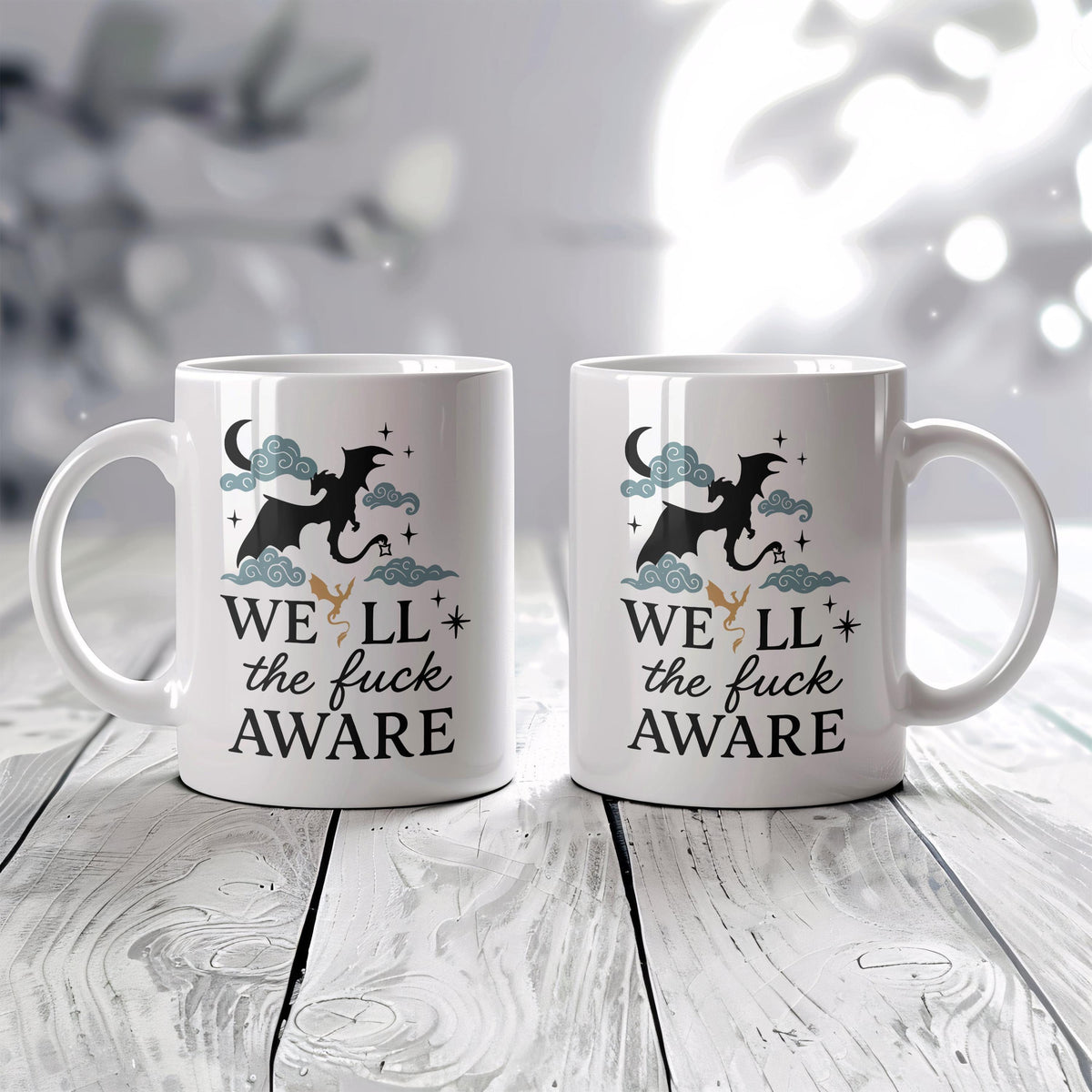 Fourth Wings Well The F*ck Aware Coffee Mug, Tarin And Andarna Cloudy Night Ceramic Cup