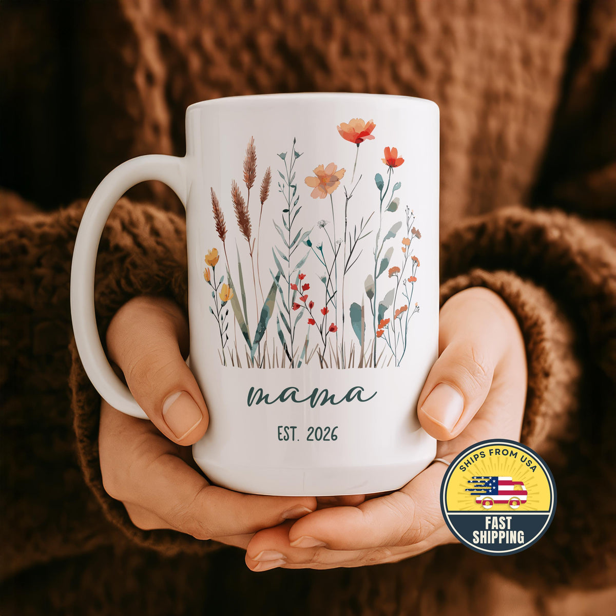 Personalized Wildflower Mama Est Mug, Mom Coffee Mug, Mother's Day Gift