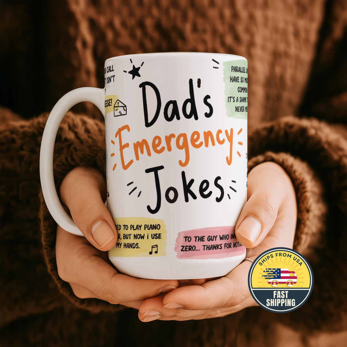 Funny Dad Joke Mug, Emergency Jokes Coffee Cup for Father, Father's Day Gift