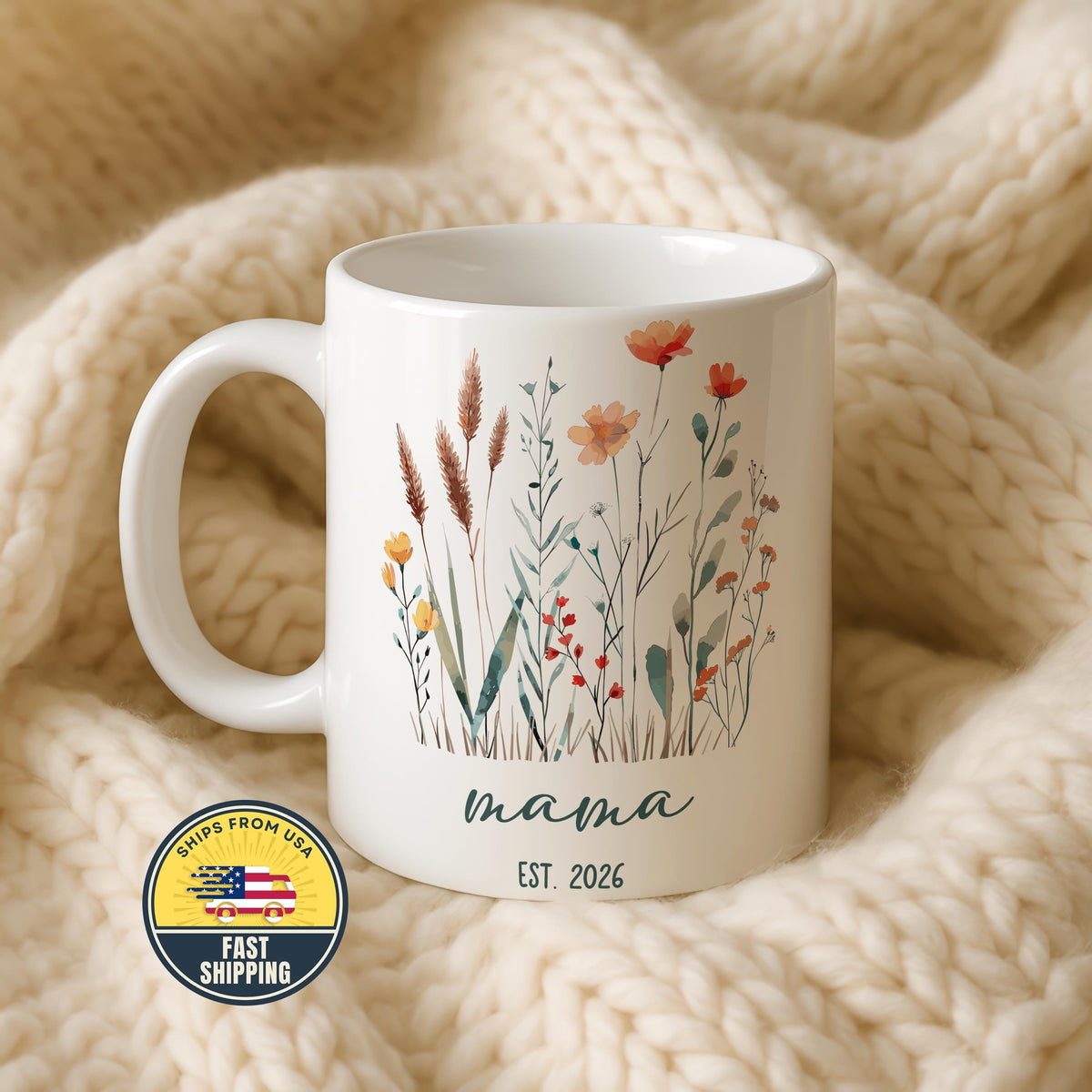Personalized Wildflower Mama Est Mug, Mom Coffee Mug, Mother's Day Gift