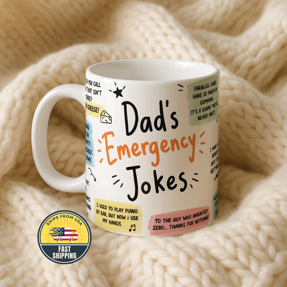 Funny Dad Joke Mug, Emergency Jokes Coffee Cup for Father, Father's Day Gift
