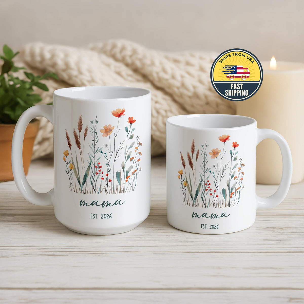 Personalized Wildflower Mama Est Mug, Mom Coffee Mug, Mother's Day Gift