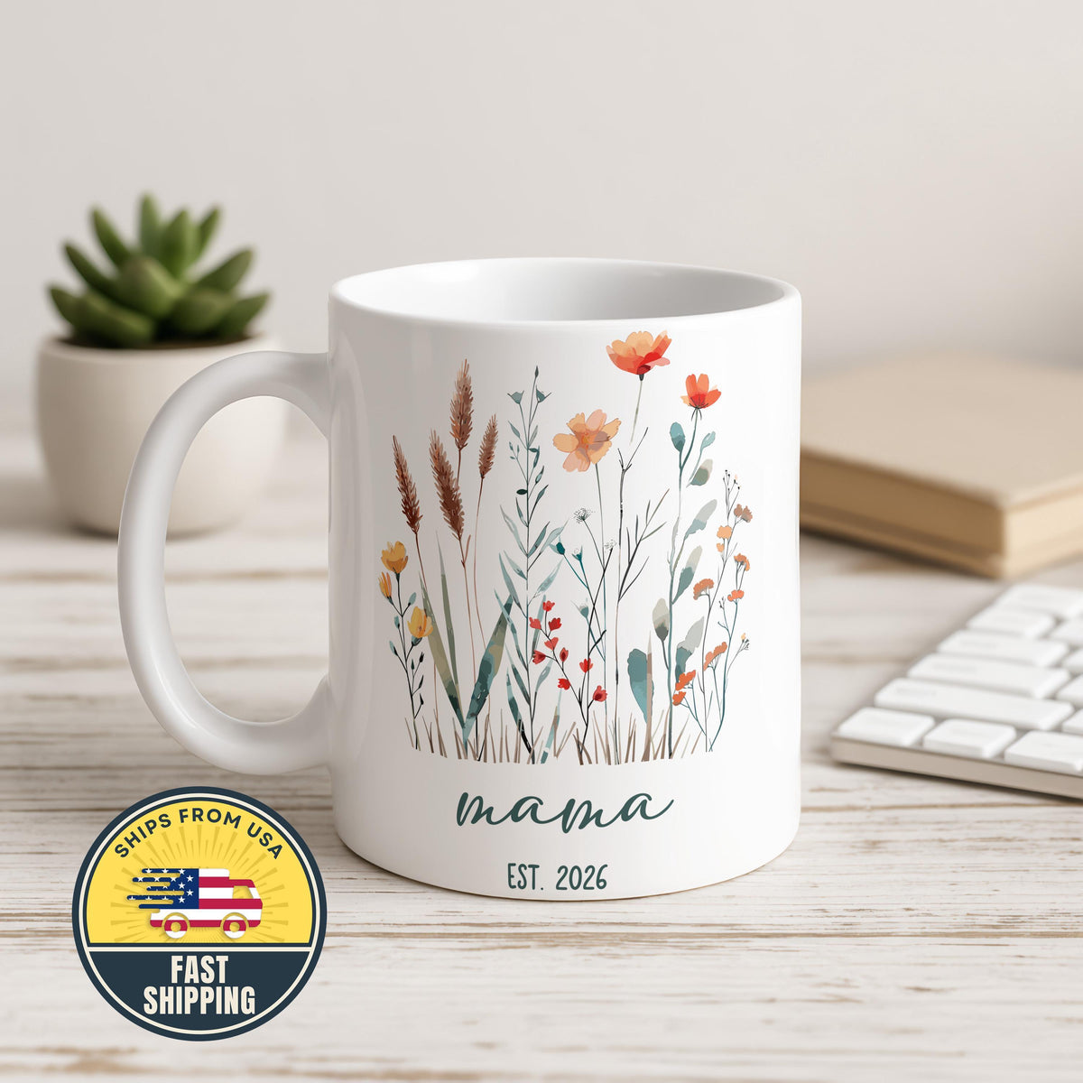 Personalized Wildflower Mama Est Mug, Mom Coffee Mug, Mother's Day Gift