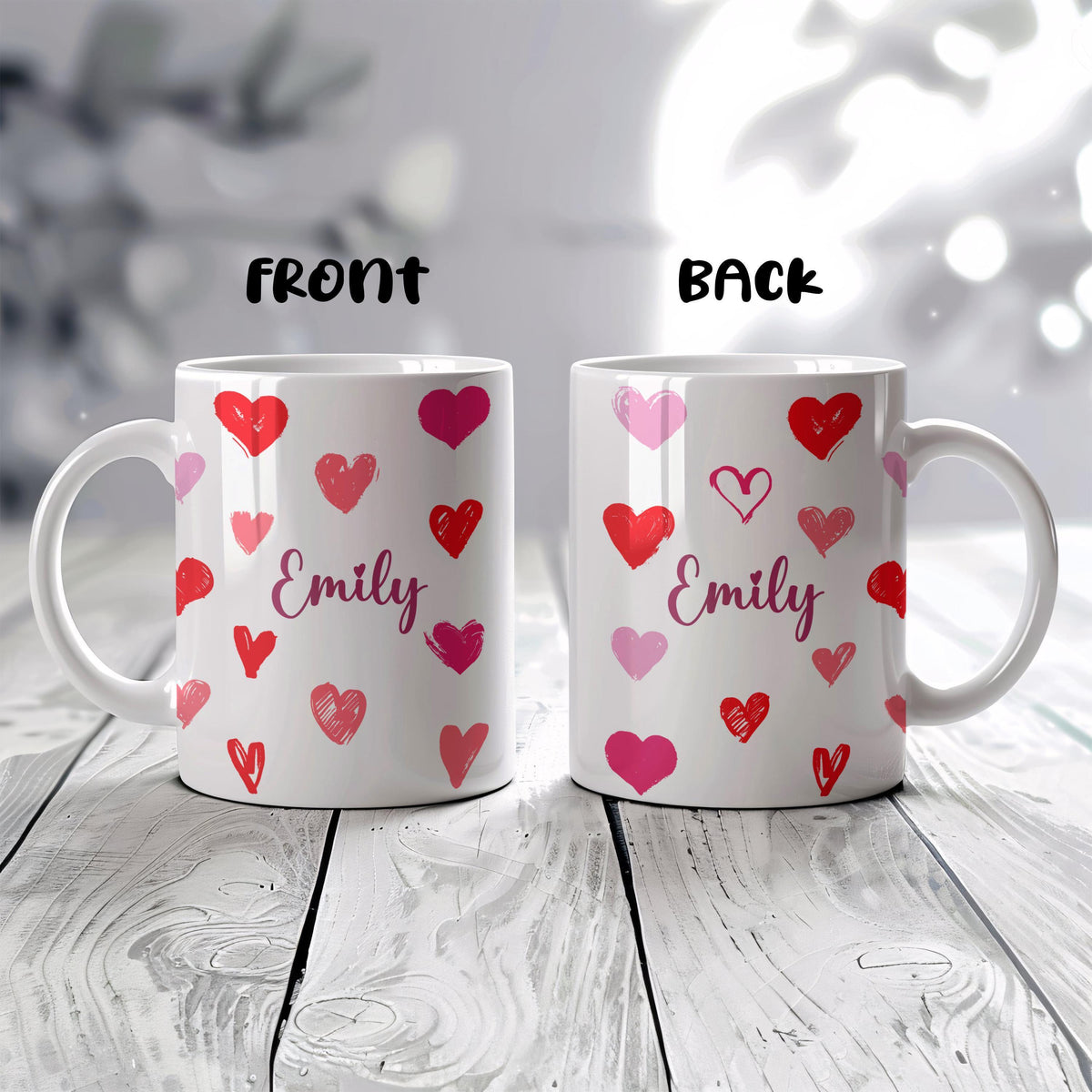 Personalized Pink Love Hearts Design Mug, Custom Name Valentine's Day Gift