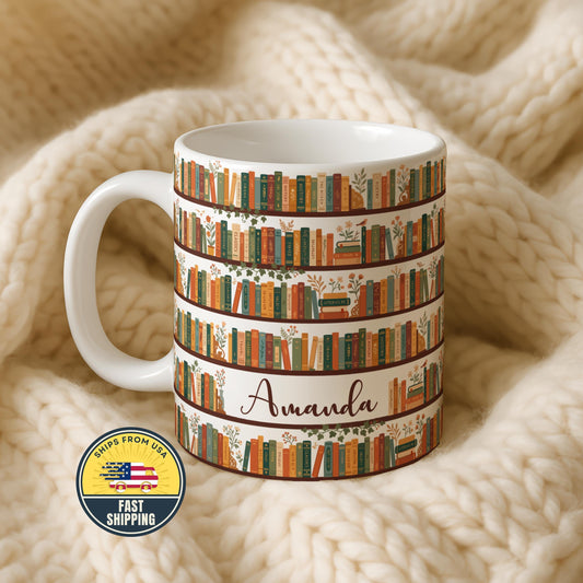 Personalized Books Mug, Custom Teacher Appreciation Gift
