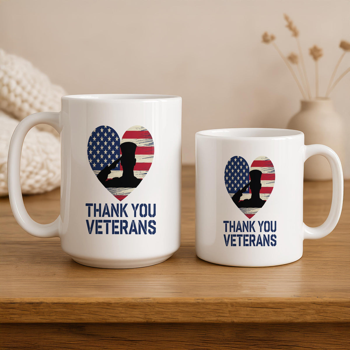Thank You Veterans Ceramic Mug, Patriotic American Flag Coffee Cup, Veterans Day Tea Mug