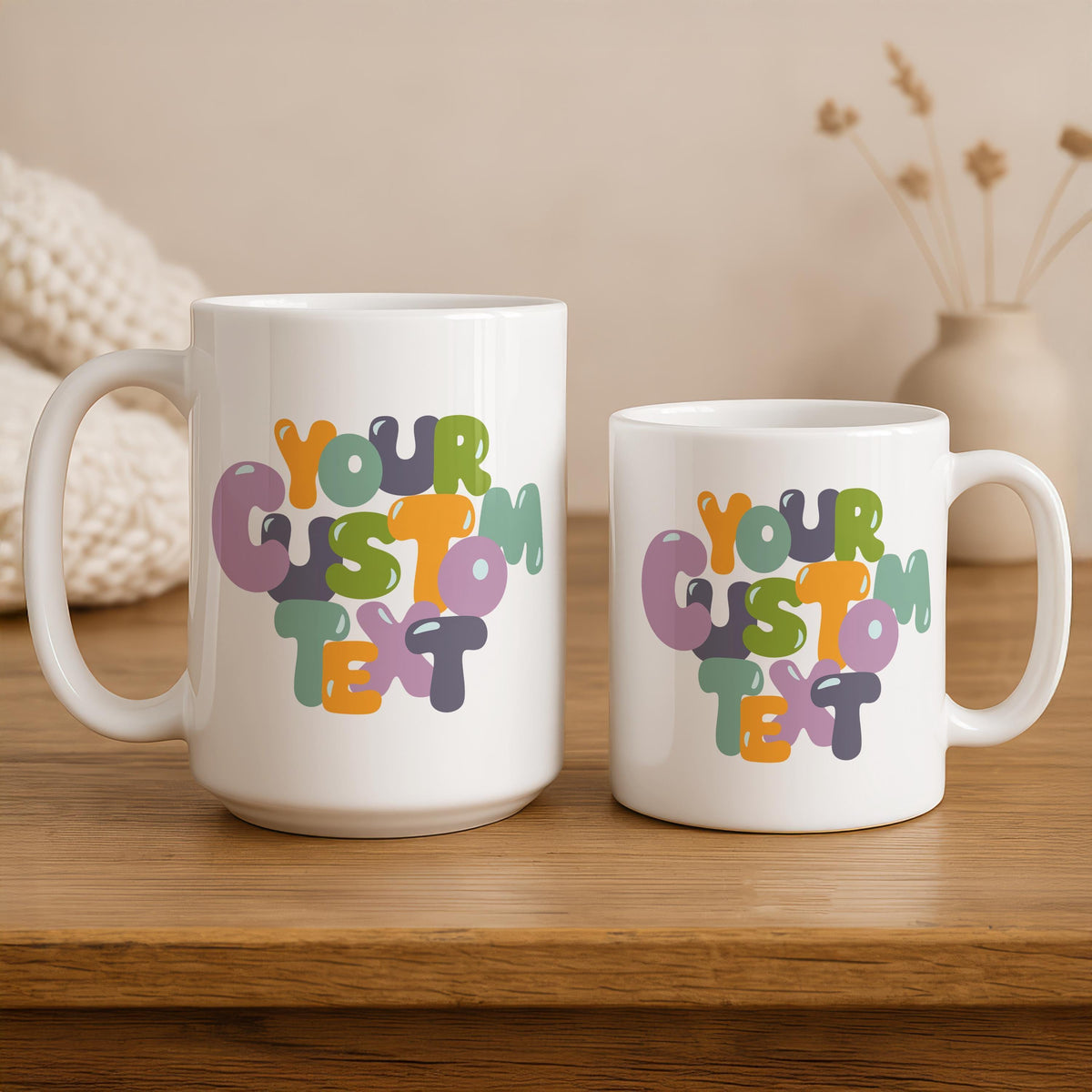 Custom Text Groovy Design Coffee Mug, Bubble Lettering Font Ceramic Cup
