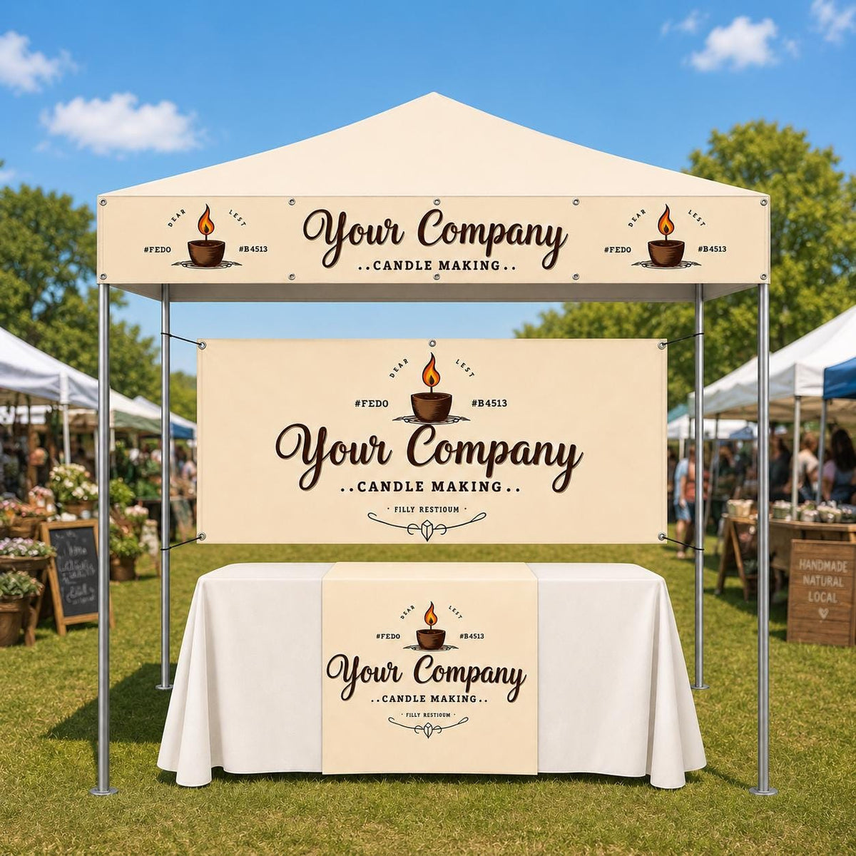 Custom Logo Table Runner Banner, White Vinyl Vendor Booth Sign, Pop Up Decor