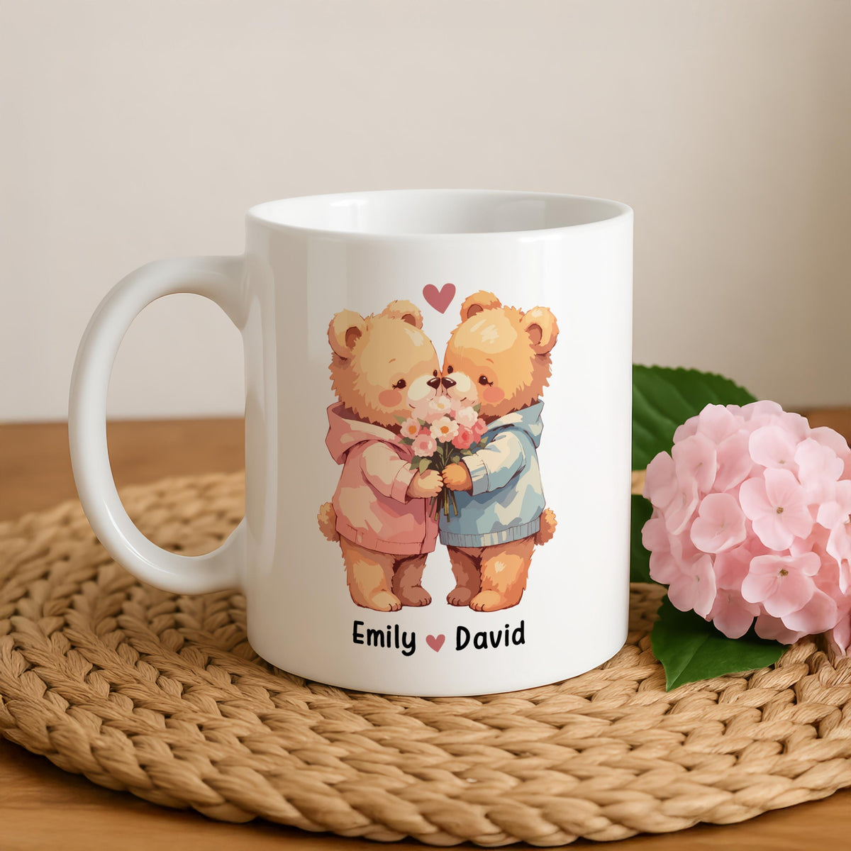 Personalized Bears Couple Mug, Custom Names Anniversary Gift