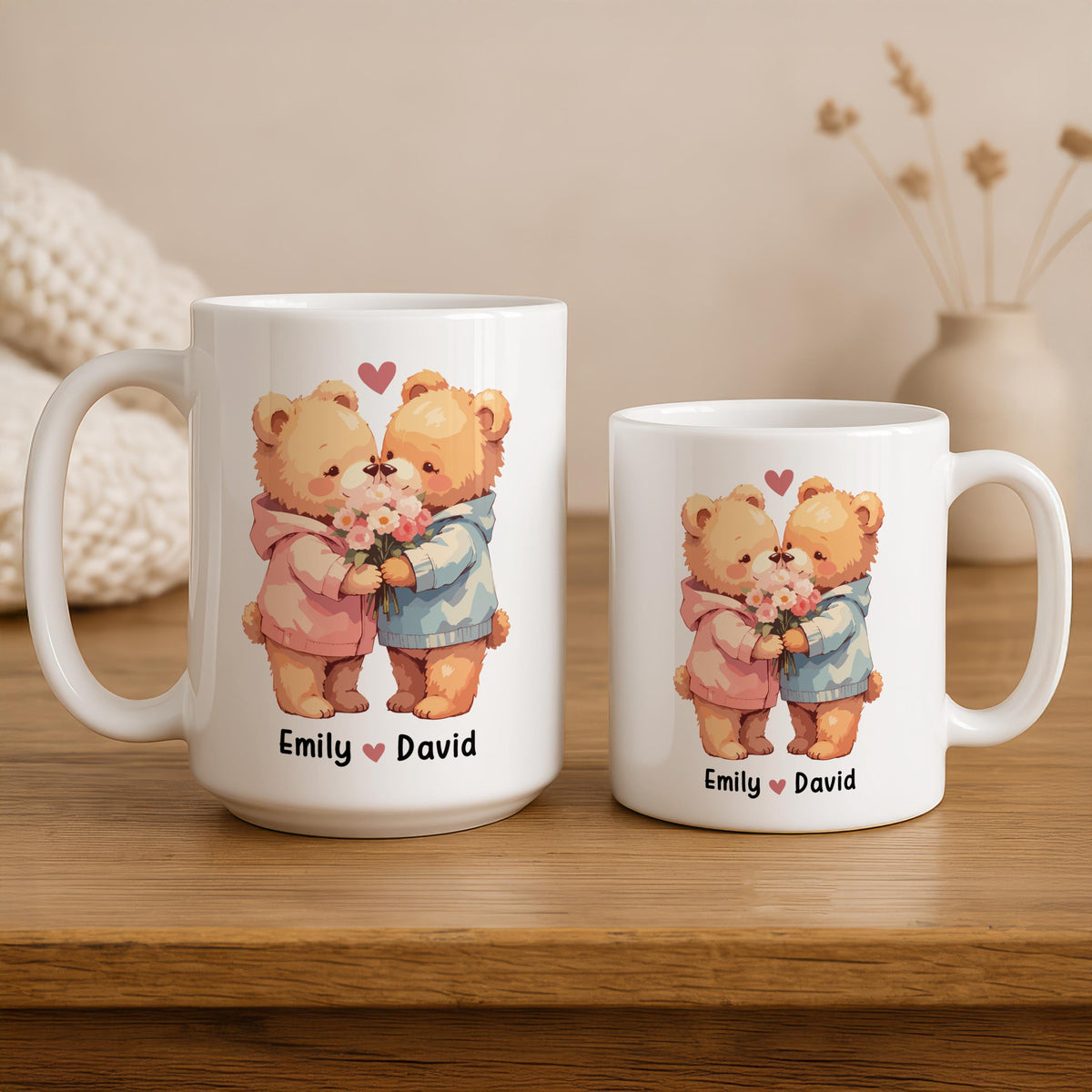 Personalized Bears Couple Mug, Custom Names Anniversary Gift