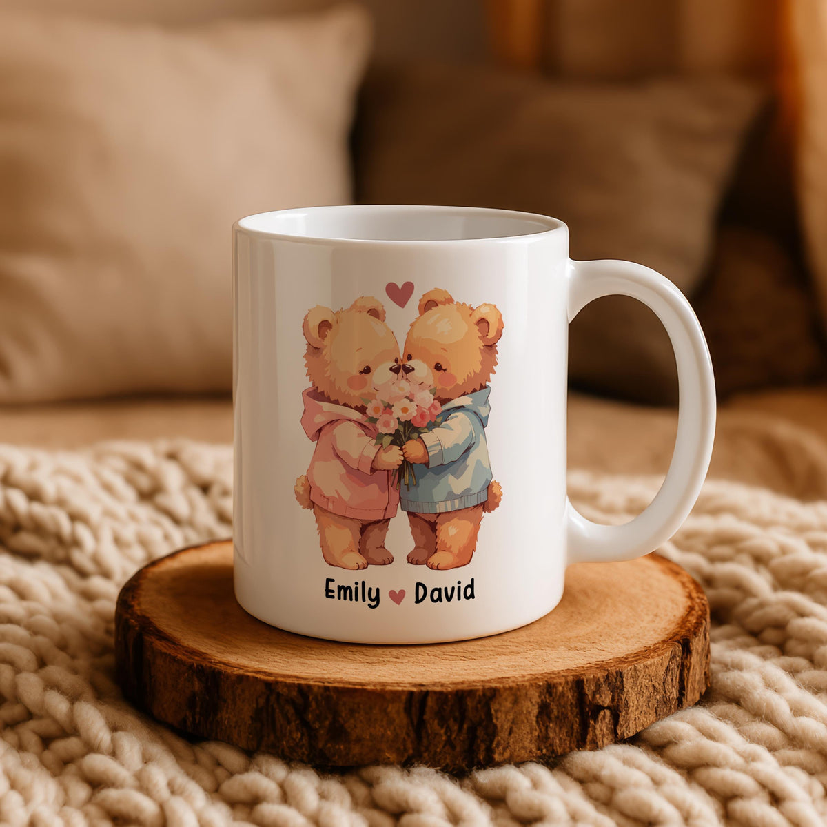 Personalized Bears Couple Mug, Custom Names Anniversary Gift