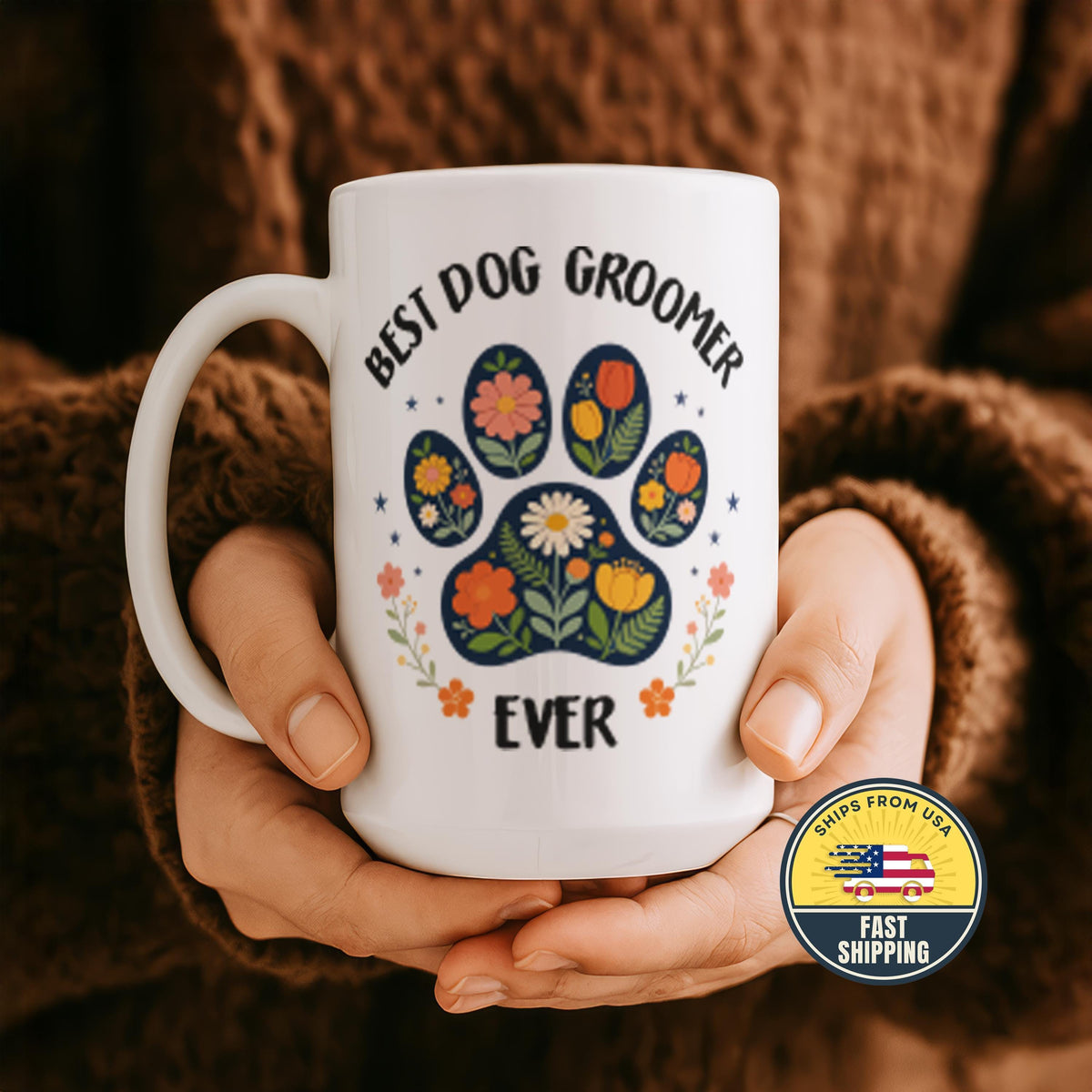 Floral Custom Best Dog Ever Mug, Dog Mom Coffee Cup, Dog Dad Mug, Dog Lover Tea Cup