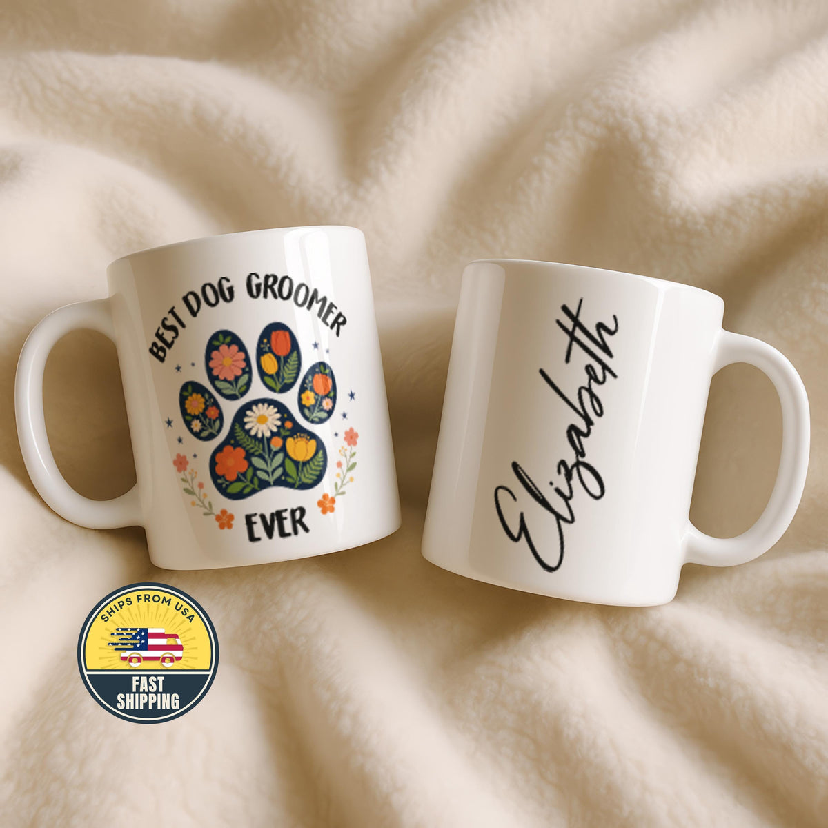 Floral Custom Best Dog Ever Mug, Dog Mom Coffee Cup, Dog Dad Mug, Dog Lover Tea Cup