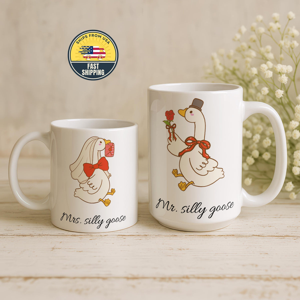 Mrs Goose And Goose Mug, Engagement Gift Ideas for Couples, Funny Mr. And Mrs Goose Mug
