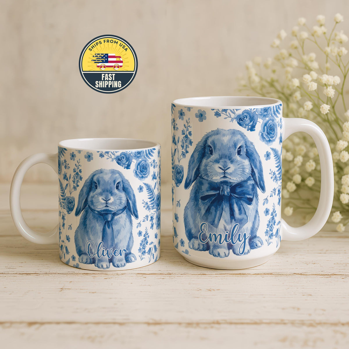 Personalized Bunny Name Mug, Personalized Cute Bunny Design Ceramic Coffee Cup