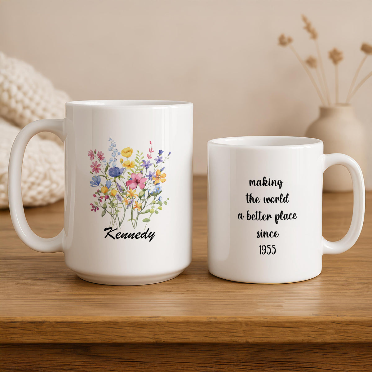 Custom Making The World A Better Place Since 1955 Mug, Personalized Floral Mug