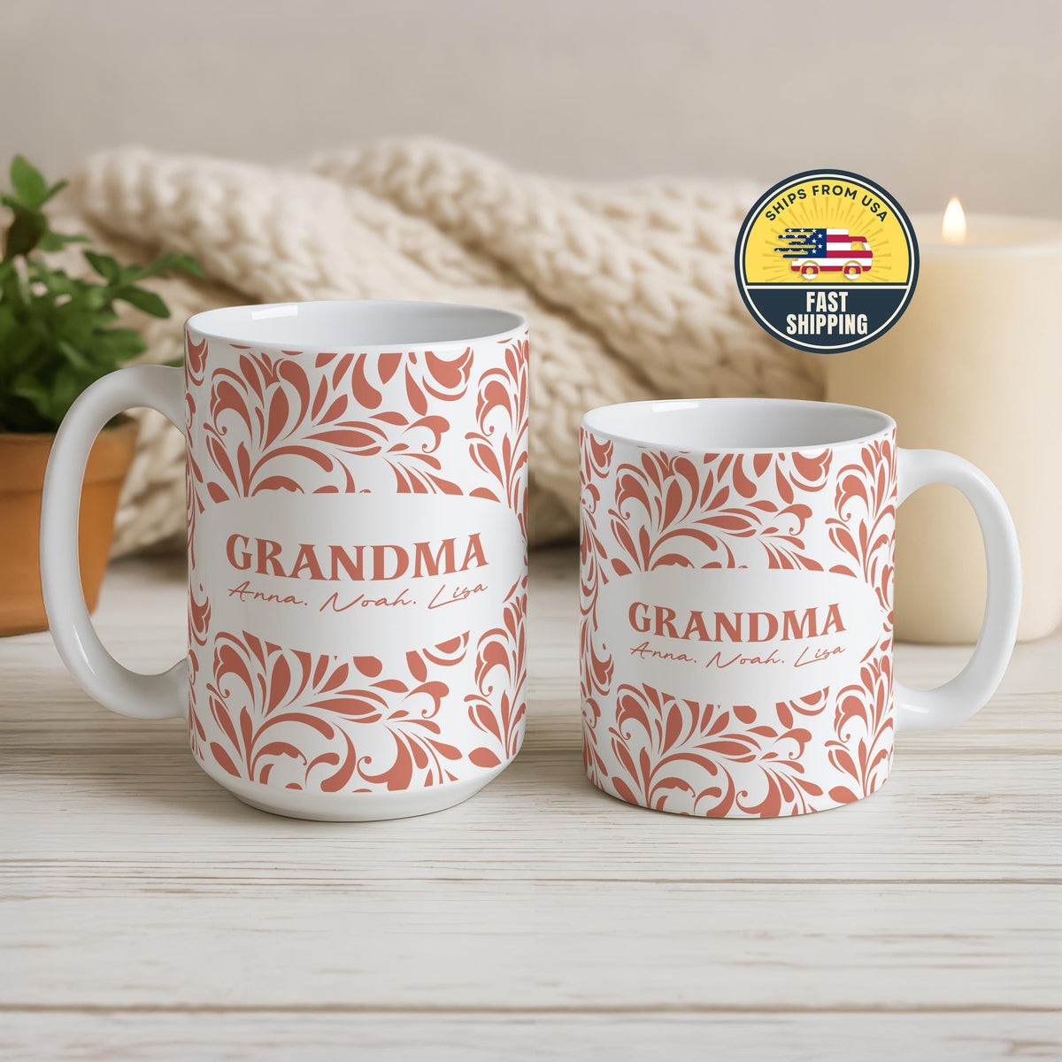 Personalized Grandma Mug with Grandkids Names, Custom Grandma Mug, Boho Grandma Coffe Mug