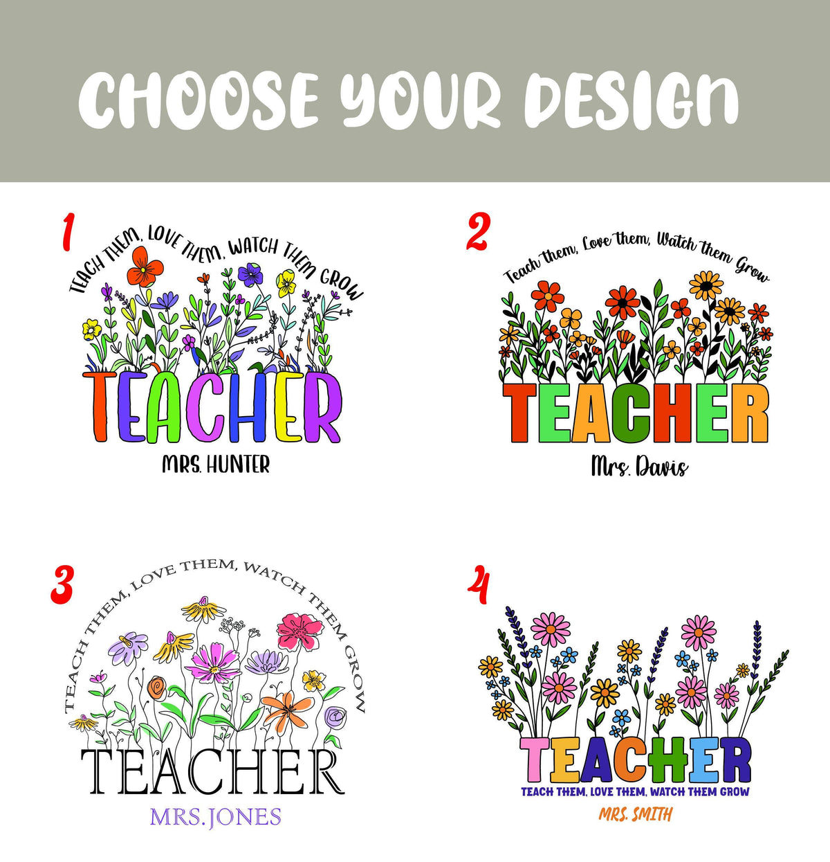 Personalized Teacher Mug, Colorful Floral Design Cups, Custom Name Teacher Appreciation Gift