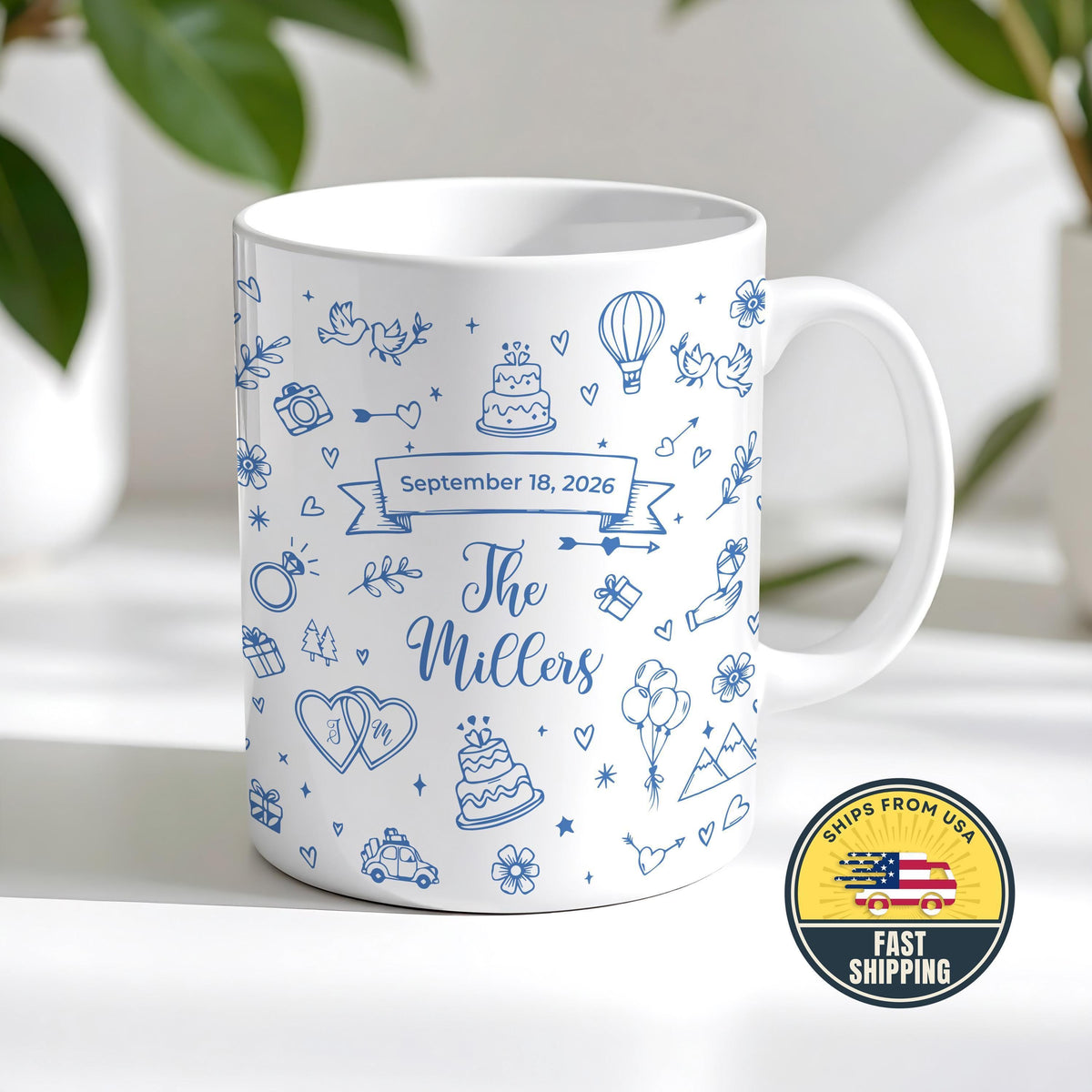 Custom Couple Valentine Mug, Personalized Bridal Mug, Married Coffee Cups