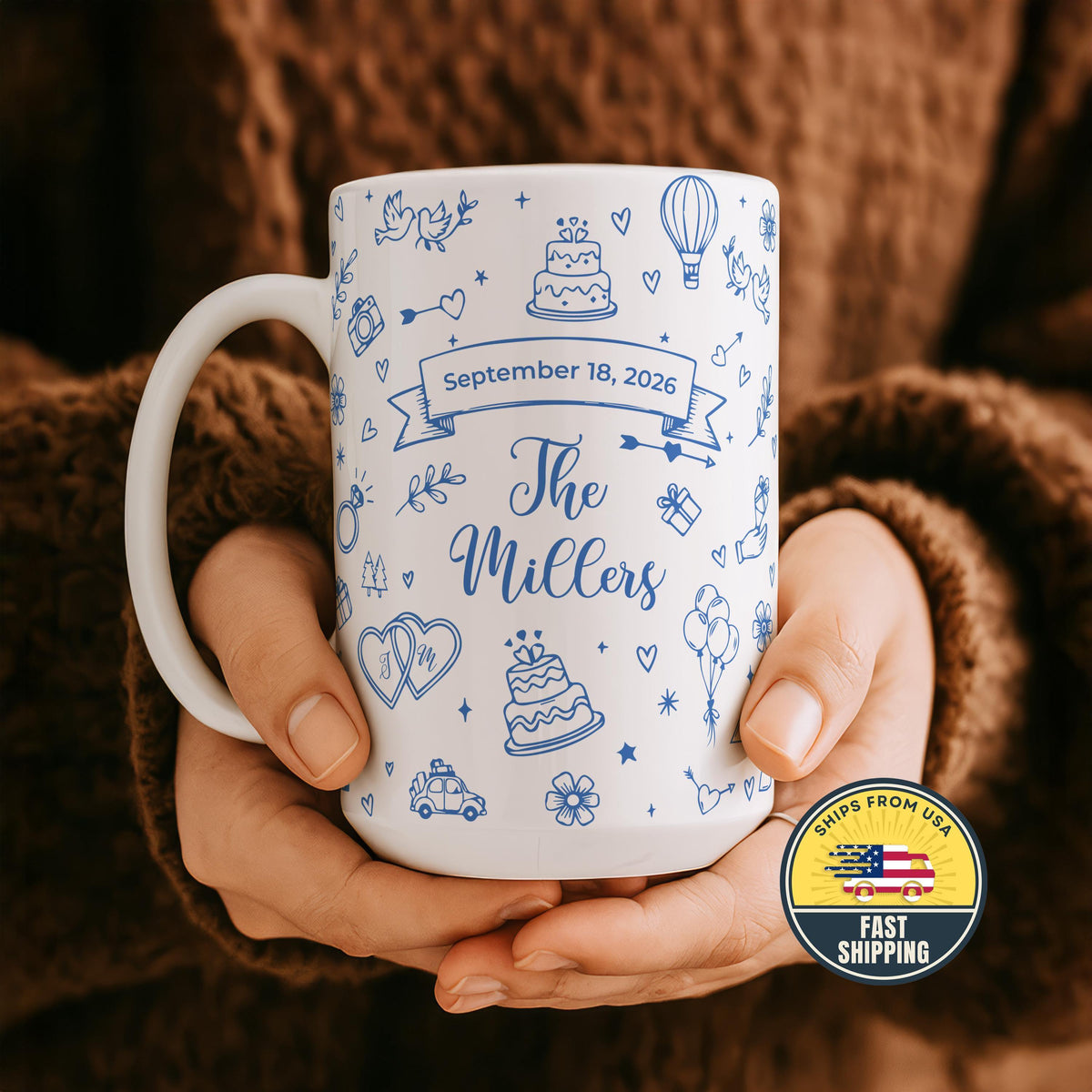 Custom Couple Valentine Mug, Personalized Bridal Mug, Married Coffee Cups