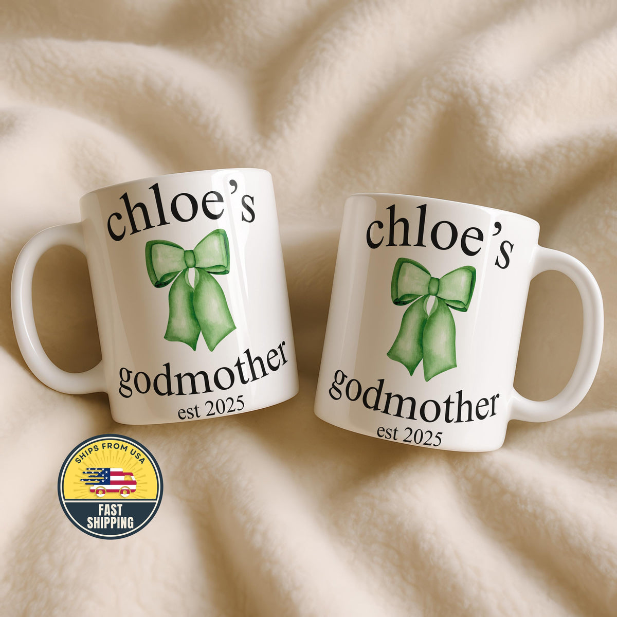 Personalized Godmother Bow Mug, Coquette Bow God Mom Cup, Christening Keepsake Cup