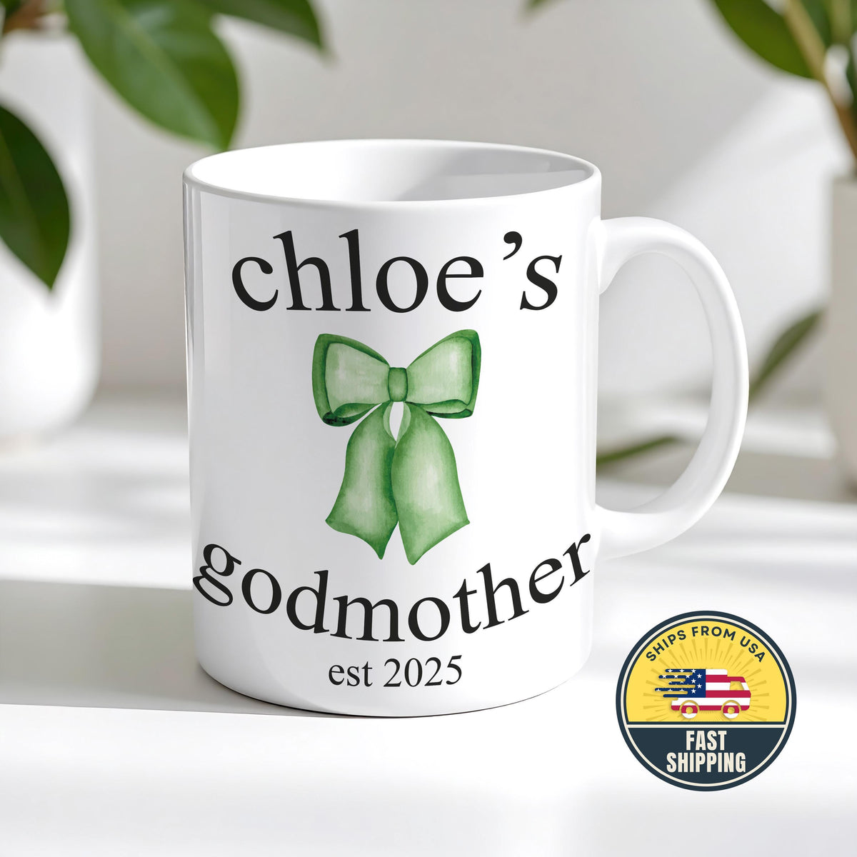 Personalized Godmother Bow Mug, Coquette Bow God Mom Cup, Christening Keepsake Cup