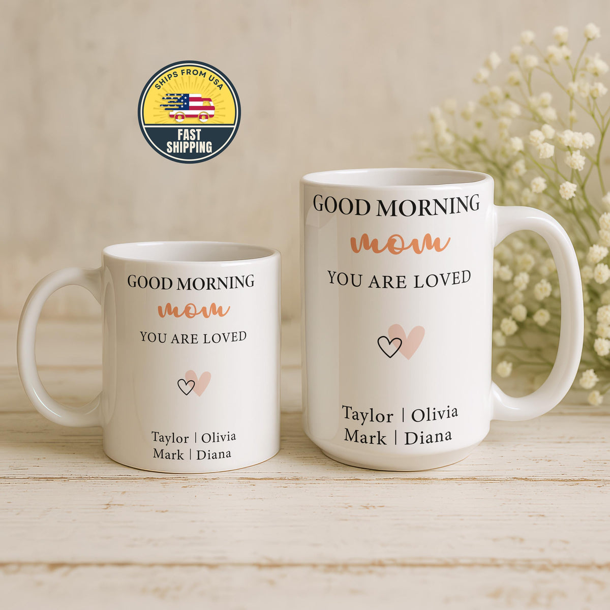 Custom Good Morning Mom Coffee Mug, Mothers Day Gift