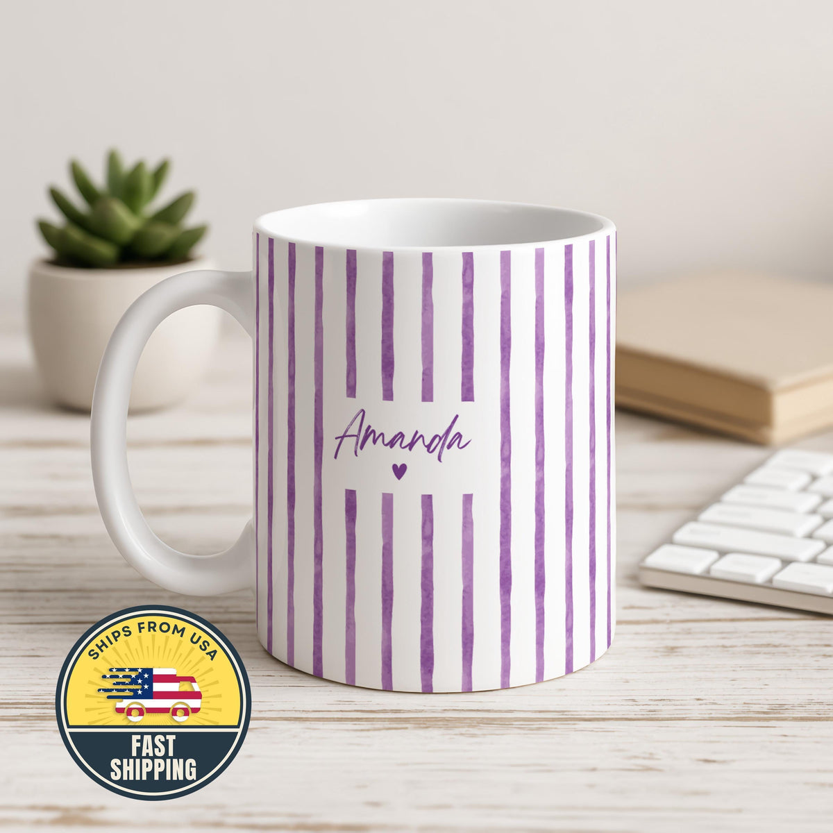 Personalized Name Striped Mug, Custom Name Coffee Mug, Custom Birthday Gift, Cute Tea Cup