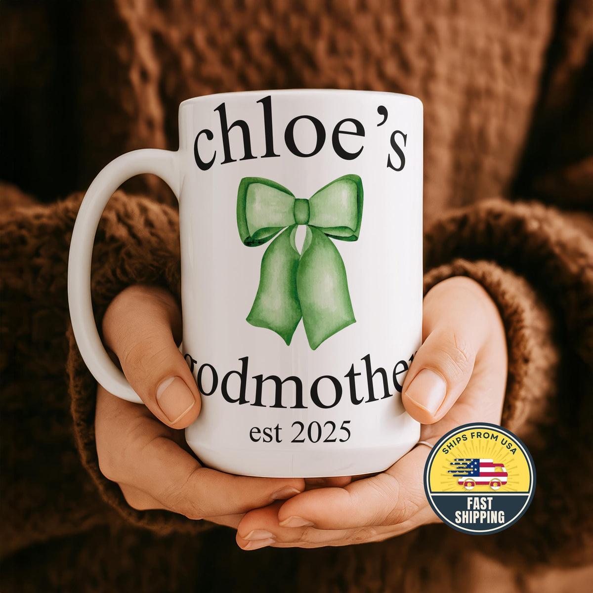 Personalized Godmother Bow Mug, Coquette Bow God Mom Cup, Christening Keepsake Cup