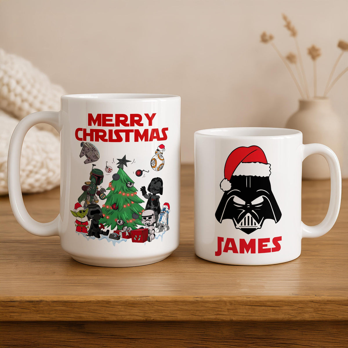 Sci-Fi Christmas Mug, Personalized Holiday Coffee Cup, Geeky Xmas Gift, Custom Name Drinkware