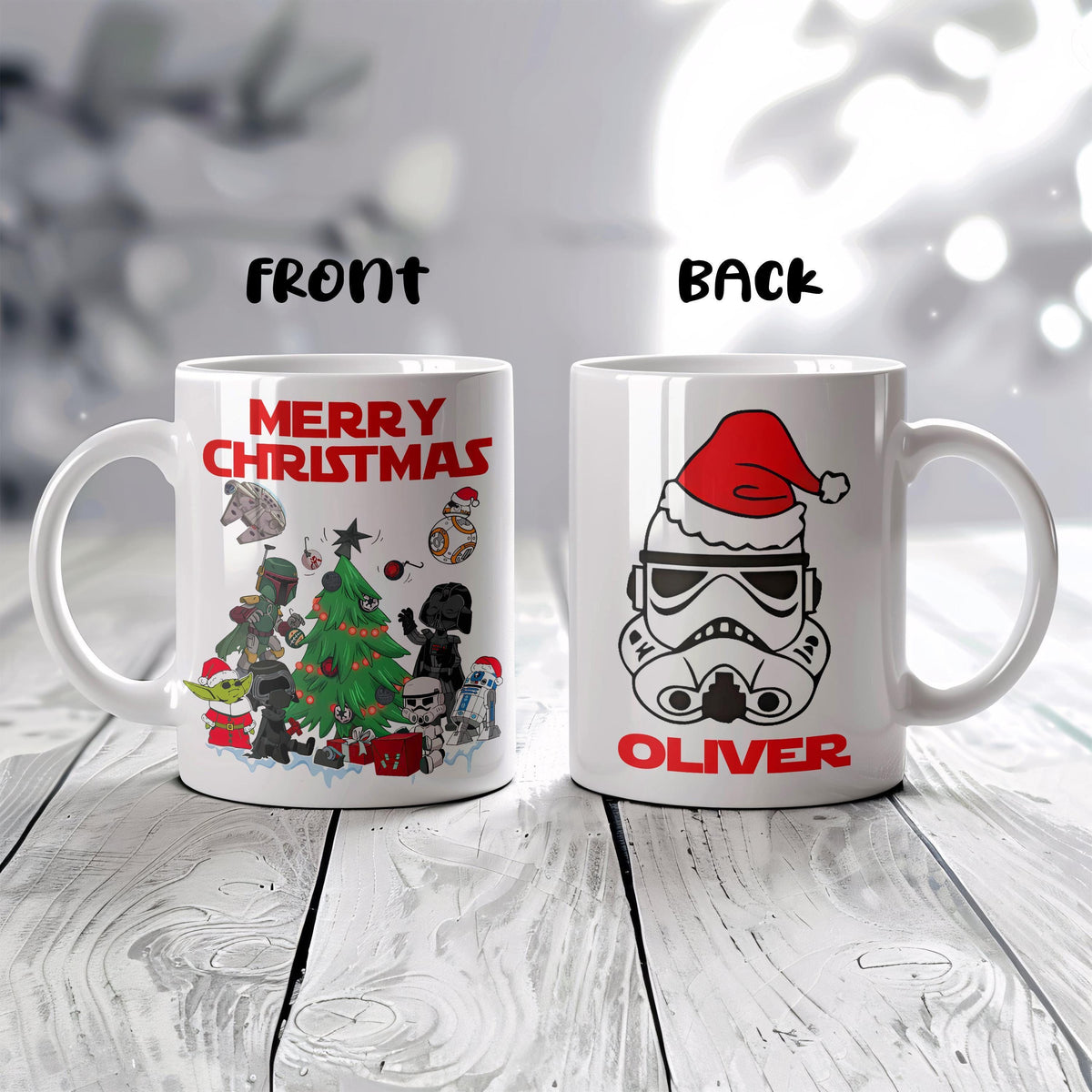 Sci-Fi Christmas Mug, Personalized Holiday Coffee Cup, Geeky Xmas Gift, Custom Name Drinkware