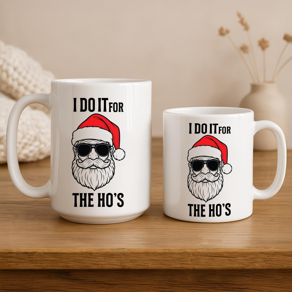 I Do It For The Ho's Santa Mug, Funny Christmas Coffee Mugs, Humorous Holiday Gift