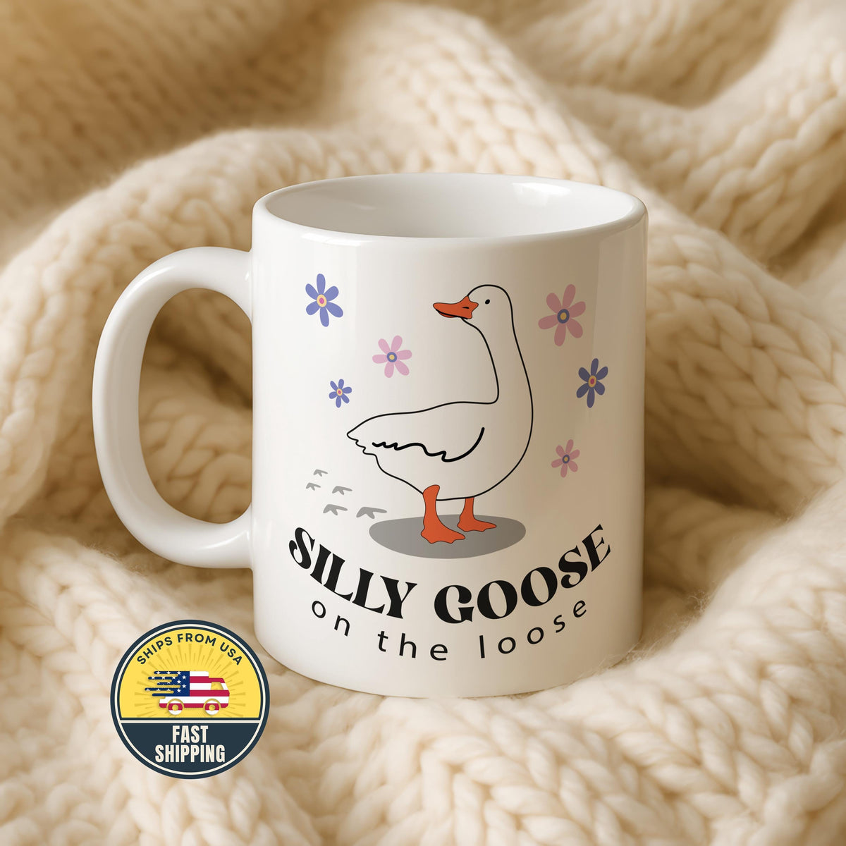 Goose On The Loose Mug, Cute Goose Illustration Ceramic Cup, Cute Animal Humor Gift