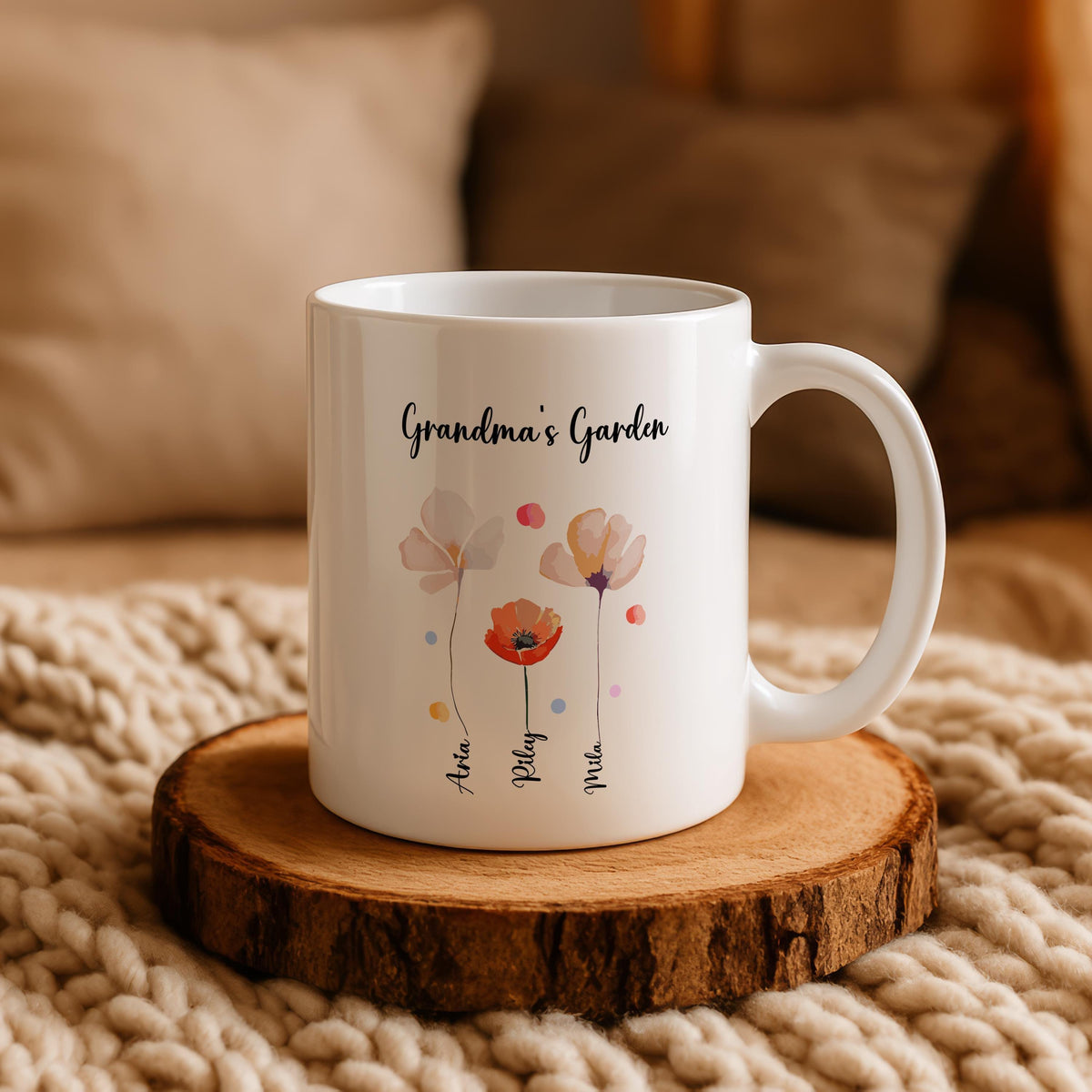Personalized Grandma's Garden Mug, Personalized Floral Mug With Grandchildren's Names