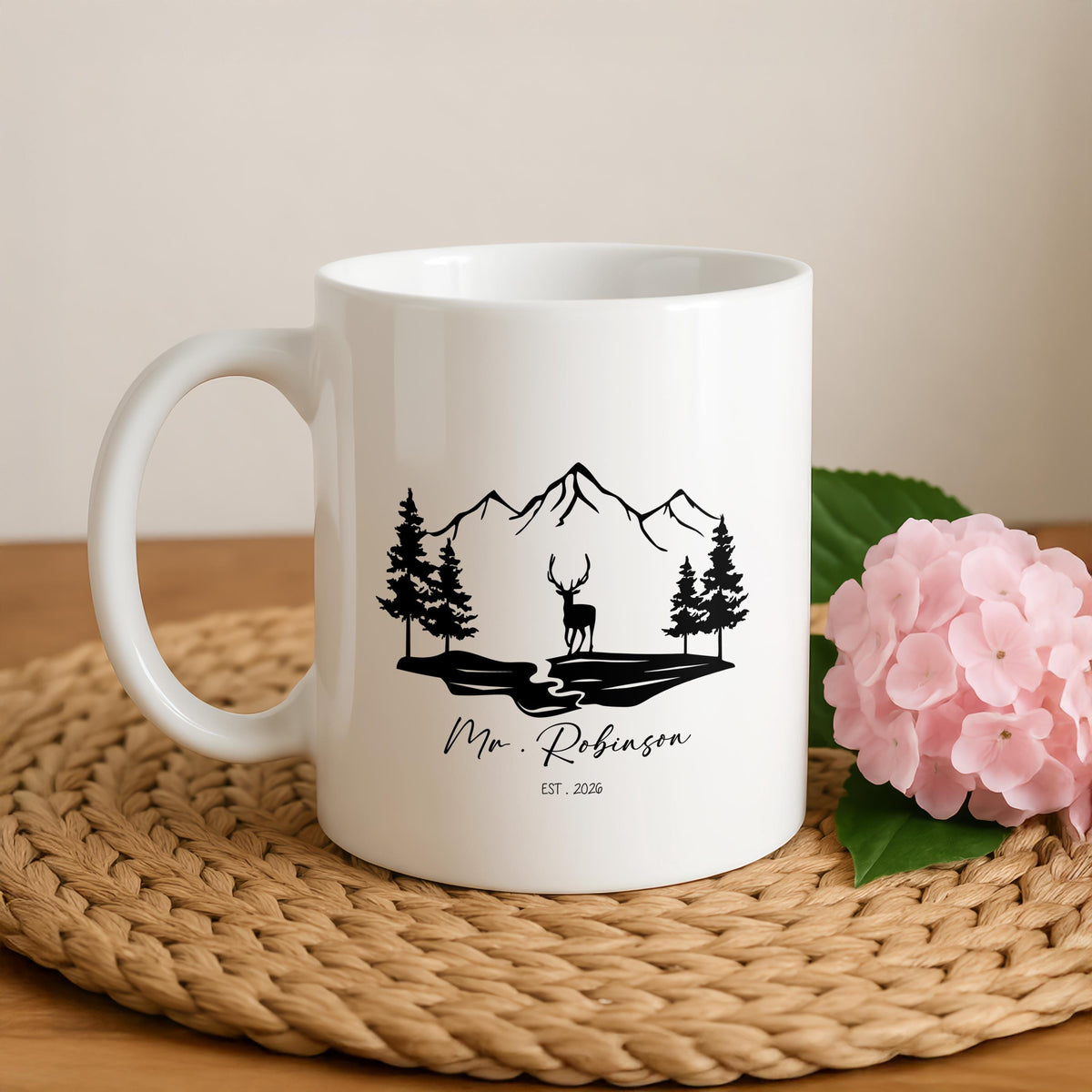Personalized Mr. & Mrs. Mugs Set, Custom Hiking And Floral Mugs, Custom Name Couple Coffe Mug