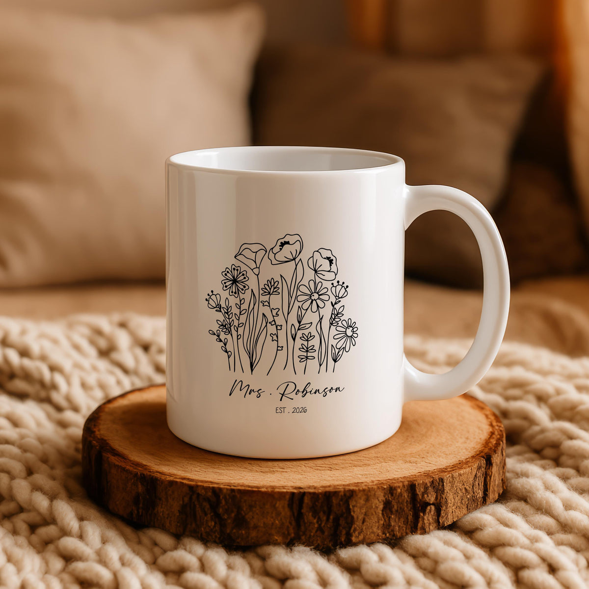 Personalized Mr. & Mrs. Mugs Set, Custom Hiking And Floral Mugs, Custom Name Couple Coffe Mug