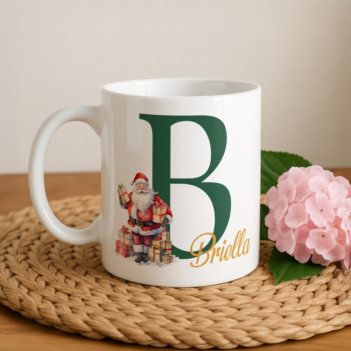 Custom Name Monogrammed Christmas Mug, Santa Clause Design Coffee Mug