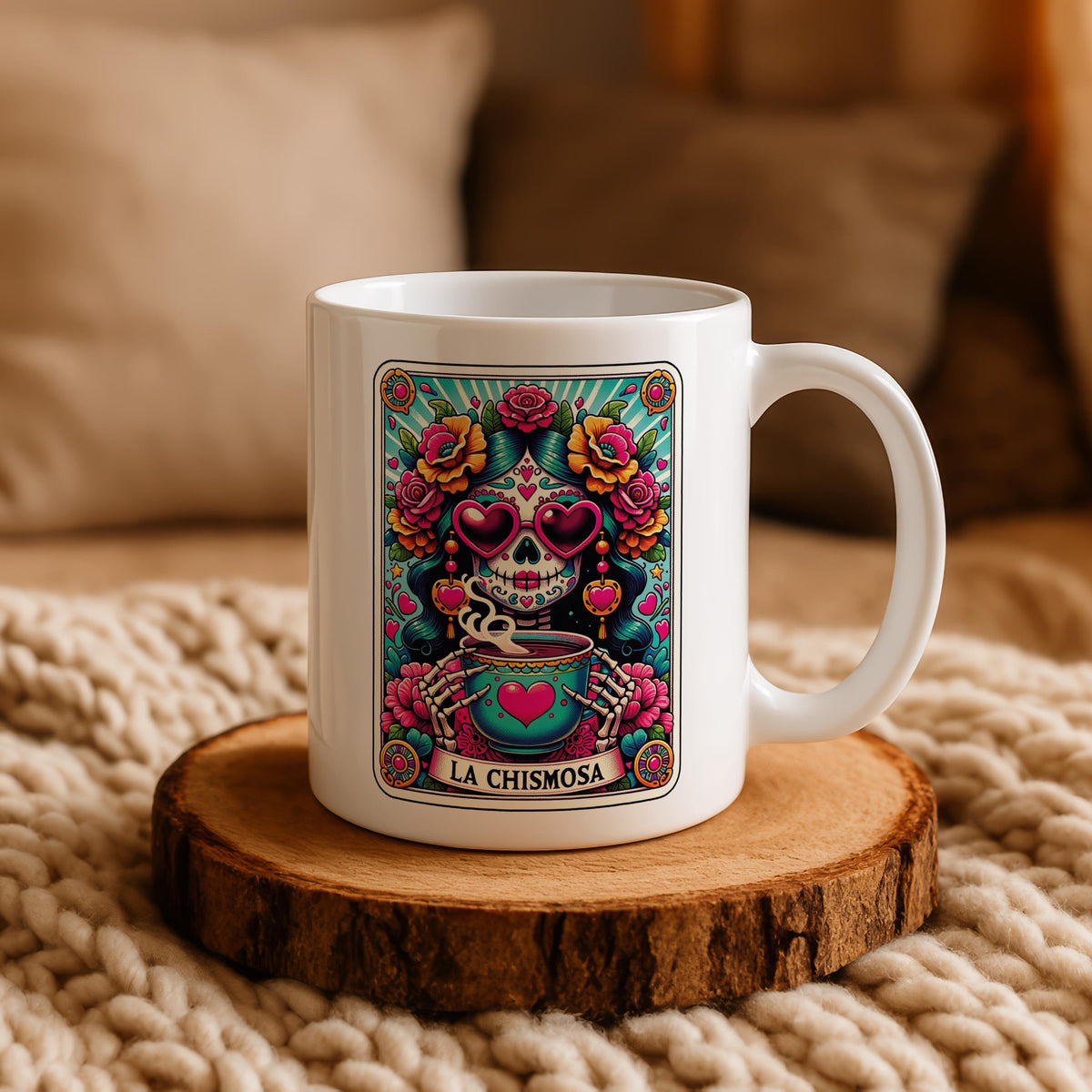 La Chismosa Tarot Card Mug, Sugar Skull Coffee Mug, Funny Mexican Best Friend Gift